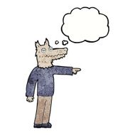 cartoon wolf man pointing with thought bubble N12