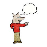 cartoon wolf man pointing with thought bubble N13