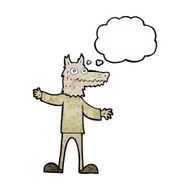 cartoon wolf man with thought bubble N53