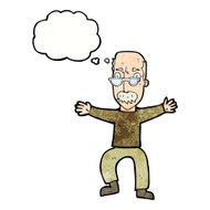 cartoon old man waving arms with thought bubble N11