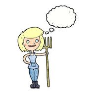 cartoon happy farmer girl with thought bubble N10