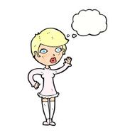 cartoon pretty woman waving with thought bubble N91