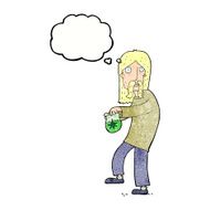 cartoon hippie man with bag of weed thought bubble N11