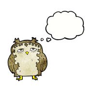 cartoon wise old owl with thought bubble N8