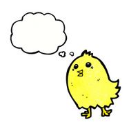 cartoon happy yellow bird with thought bubble N3