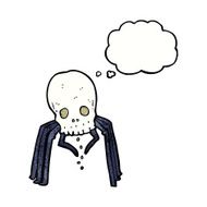 cartoon spooky skull spider with thought bubble N10