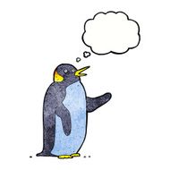 cartoon penguin waving with thought bubble N6