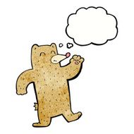 cartoon waving bear with thought bubble N8