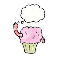 cartoon worm in cupcake with thought bubble N11