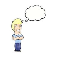 cartoon man with folded arms grinning thought bubble N11