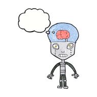 cartoonw weird robot with thought bubble N3