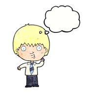 cartoon school boy answering question with thought bubble N51