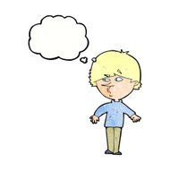 cartoon suspicious man looking over shoulder with thought bubble N11