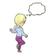 cartoon girl dancing with thought bubble N11