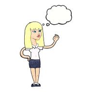 cartoon pretty woman waving with thought bubble N92