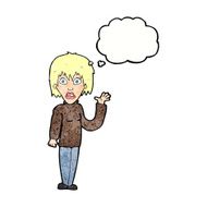 cartoon shocked woman waving hand with thought bubble N11