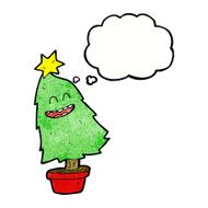 cartoon dancing christmas tree with thought bubble N21