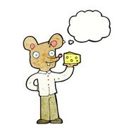 cartoon mouse holding cheese with thought bubble N11