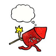 cartoon funny firework character with thought bubble N22