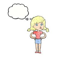 cartoon pretty girl with hands on hips thought bubble N7