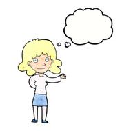 cartoon friendly woman with thought bubble N69