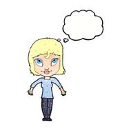 cartoon girl shrugging shoulders with thought bubble N32