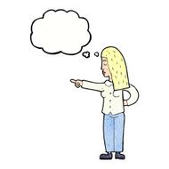 cartoon woman pointing with thought bubble N224