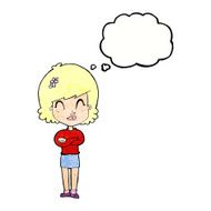 cartoon happy woman with folded arms thought bubble N21