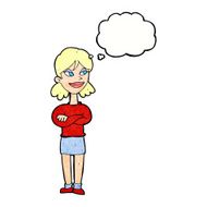 cartoon smug woman with thought bubble N22