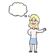 cartoon woman gesturing to show something with thought bubble N21