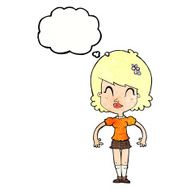 cartoon happy pretty woman with thought bubble N11