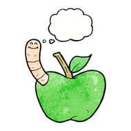 cartoon apple with worm thought bubble N44