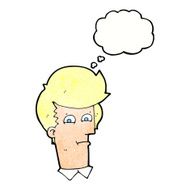 cartoon man narrowing eyes with thought bubble N42