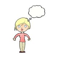 cartoon surprised woman with thought bubble N256