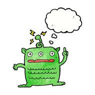 cartoon weird little alien with thought bubble N21