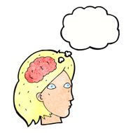 cartoon female head with brain symbol thought bubble N22