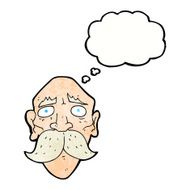cartoon sad old man with thought bubble N21