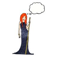 cartoon sorceress with thought bubble N11