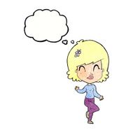 cartoon pretty woman dancing with thought bubble N22