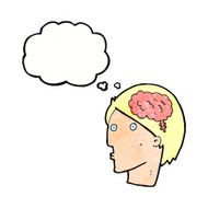 cartoon man with brain symbol thought bubble N21