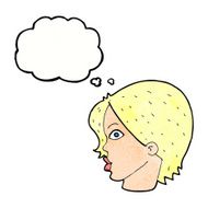cartoon female face staring with thought bubble N5
