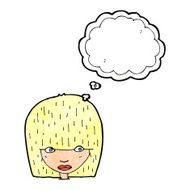 cartoon female face staring with thought bubble N6