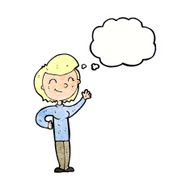 cartoon friendly waving woman with thought bubble N11