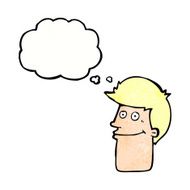 cartoon smiling man with thought bubble N30