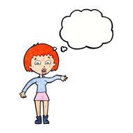 cartoon surprised woman with thought bubble N257