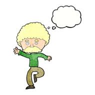 cartoon mustache man disco dancing with thought bubble N11