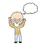 cartoon stressed bald man with thought bubble N11