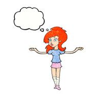 cartoon confused pretty girl with thought bubble N11