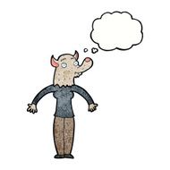 cartoon friendly werewolf woman with thought bubble N7