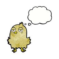 cartoon bored bird with thought bubble N11